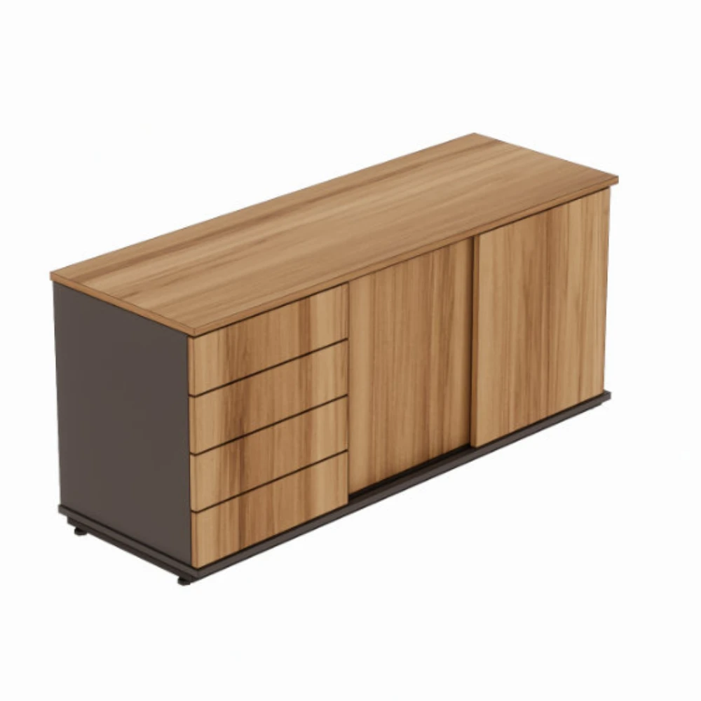 Armário credenza com 4 gavetas e porta de correr dupla Level